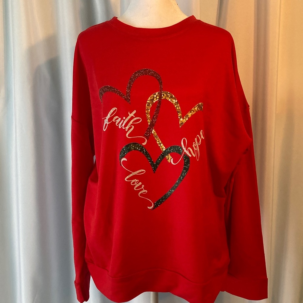 Faith Hope Love Red Heart Valentine Graphic Women's Sweatshirt.